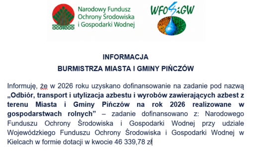 Zdjęcie do Informacja Burmistrza Miasta i Gminy Pińcz&oacute;w 